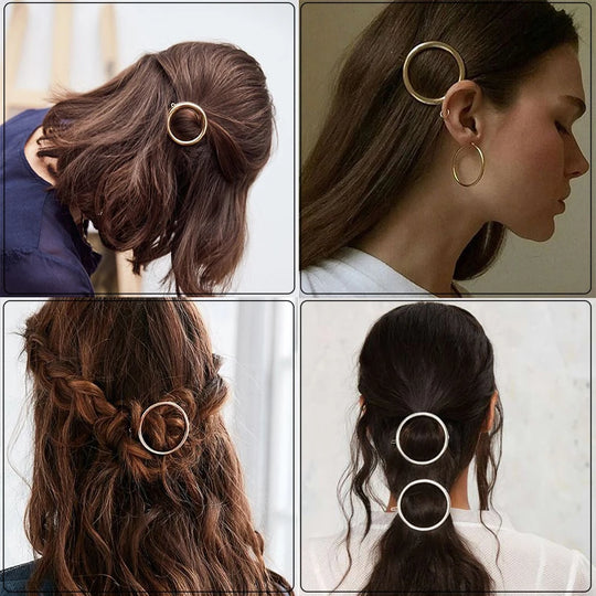 Women Girl Hair Clips Barrette Gold Silver Metal Circle Geometry Hair