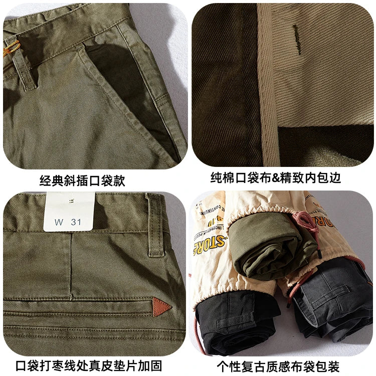 American Retro Woven CHINO Casual Tooling Pants Men's Fashion Slim