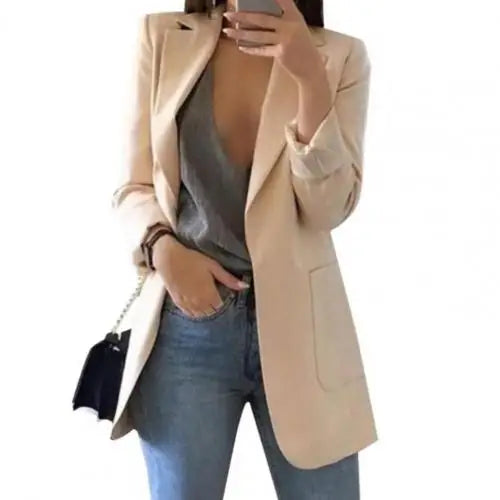 Summer Women Blazer Jacket Lapel All-match Open Front Stylish Office