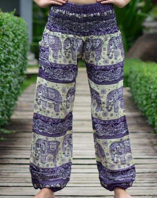 Tusk Mens Purple Elephant Herd Harem Pants Cord Tie Waist M/L to