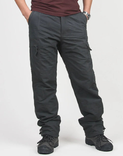 Winter Double Layer Men's Cargo Pants Warm Thick Baggy Pants Cotton