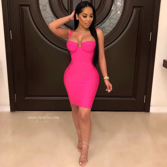 4 Colors Summer Dress Women Sexy Blue Hot Pink Bandage Dress Celebrity