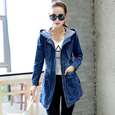 Hooded Denim Women Jackets Spring Autumn Loose Vintage Long-sleeved Jeans Jacket Casual Student Slim Denim Coat Plus size 5XL