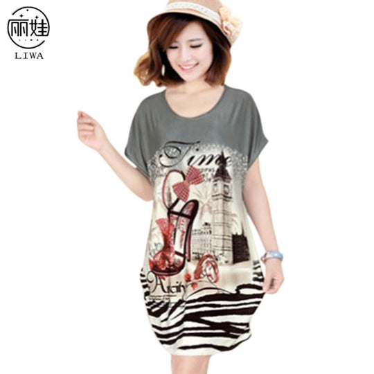 T Shirt Dress Summer Style Women Casual Clothes Robe Ete 2022 New Large Size Short Sleeve O-neck Loose Printing Dresses C37