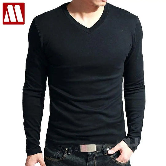 2024 Spring High-elastic Cotton T-shirts Male V Neck Tight T Shirt Hot