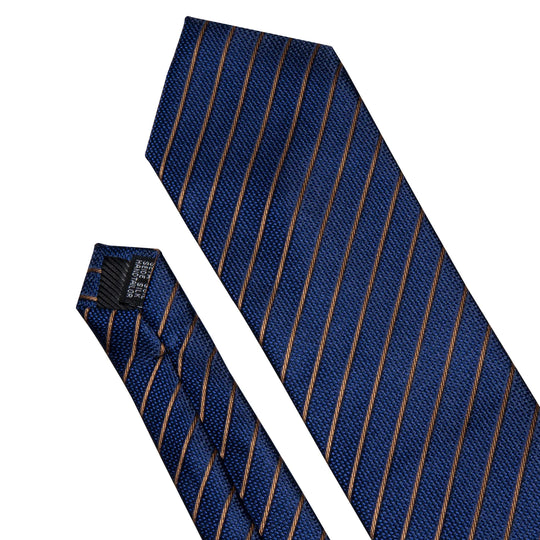 Men Tie Gold Navy Blue Striped Silk Tie 3.4" Jacquard Party