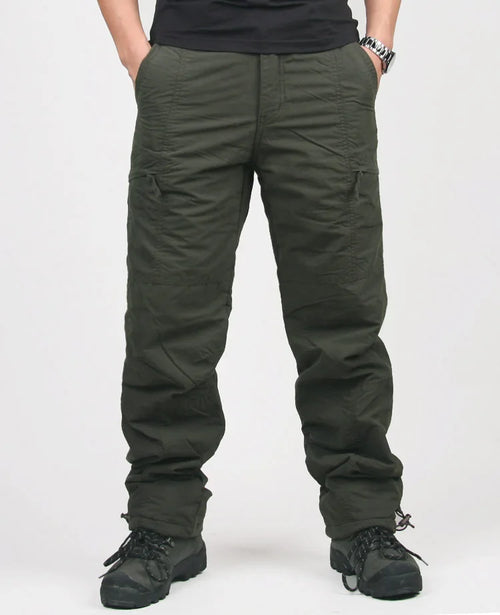 Winter Double Layer Men's Cargo Pants Warm Thick Baggy Pants Cotton
