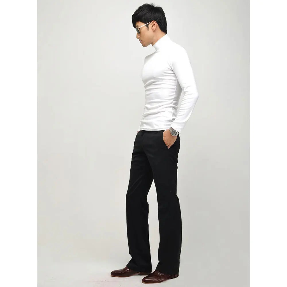 Autumn Winter Black White Men's Long-sleeve T-shirt Turtleneck