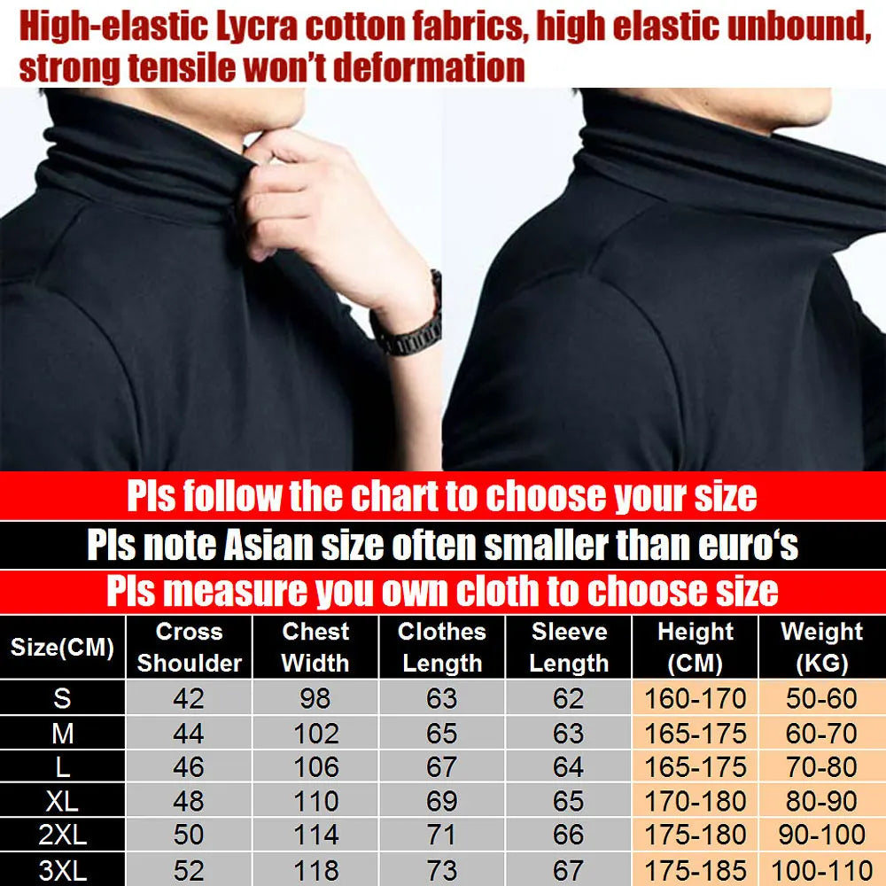 Autumn Winter Black White Men's Long-sleeve T-shirt Turtleneck