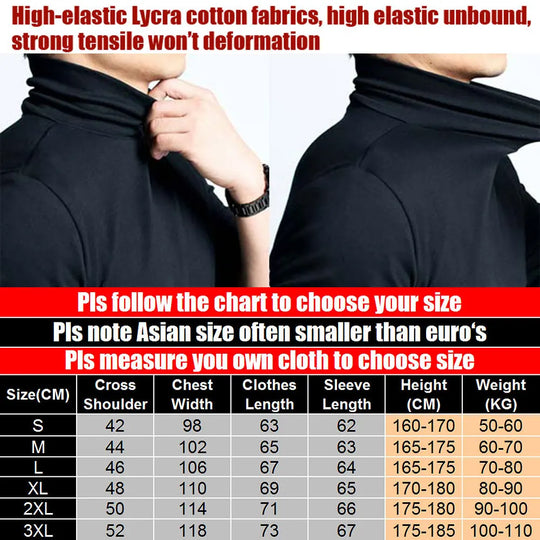 Autumn Winter Black White Men's Long-sleeve T-shirt Turtleneck