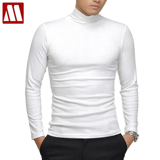 Autumn Winter Black White Men's Long-sleeve T-shirt Turtleneck
