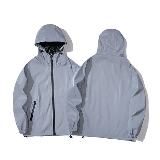 New Night Reflective Jackets Double Fabric Windbreaker Hooded Jacket