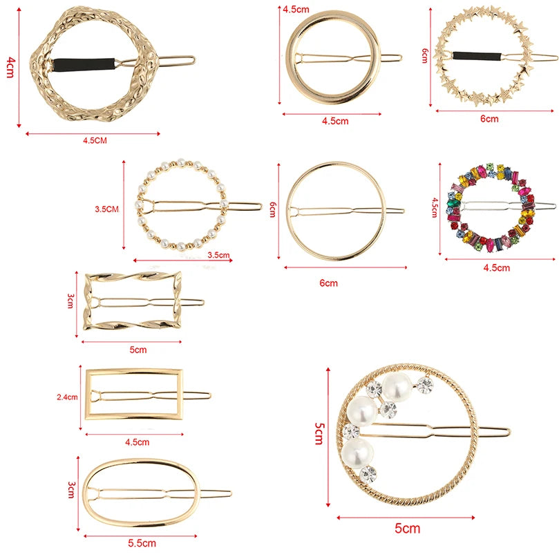 Women Girl Hair Clips Barrette Gold Silver Metal Circle Geometry Hair