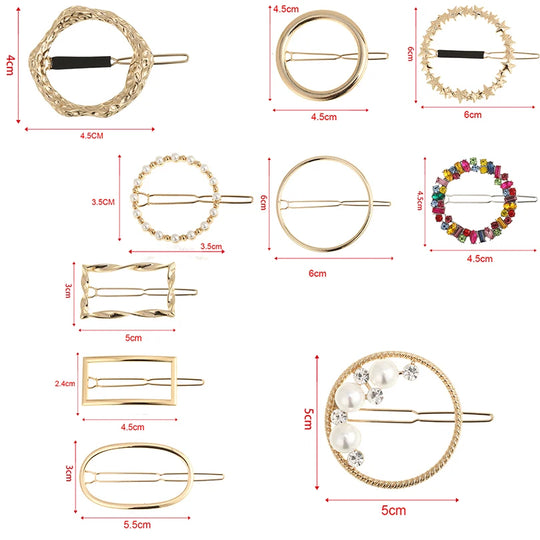 Women Girl Hair Clips Barrette Gold Silver Metal Circle Geometry Hair