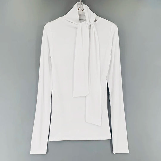 Solid Basic Long Sleeve Womens Tshirt Casual Black White Slim Fashion