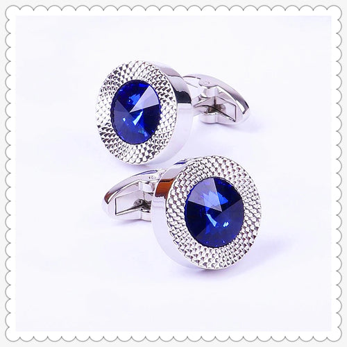 Brand Blue Crystal Cone Cufflinks Men Lawyer Classic Prismatic Cuff