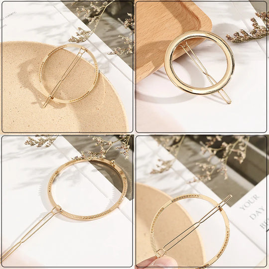 Women Girl Hair Clips Barrette Gold Silver Metal Circle Geometry Hair