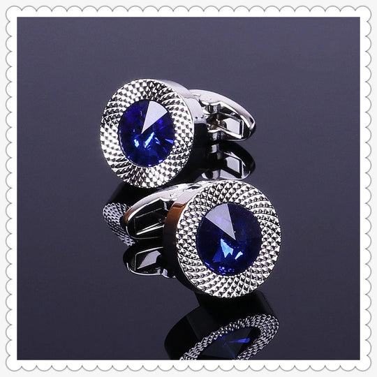Brand Blue Crystal Cone Cufflinks Men Lawyer Classic Prismatic Cuff