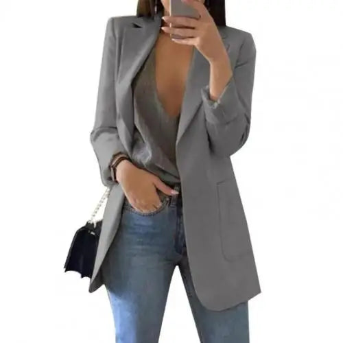 Summer Women Blazer Jacket Lapel All-match Open Front Stylish Office