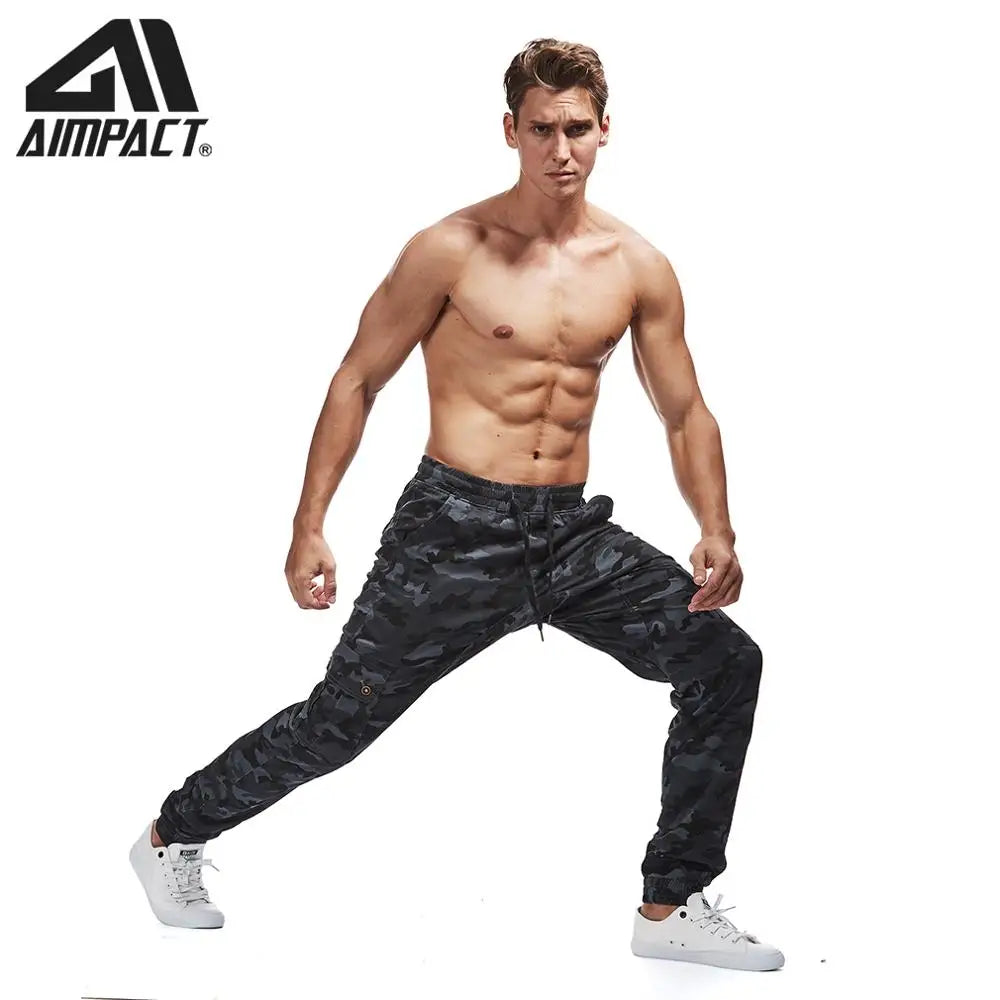 AIMPACT Men's Chino Jogger Pants Casual Fitted Cotton Camo Twill