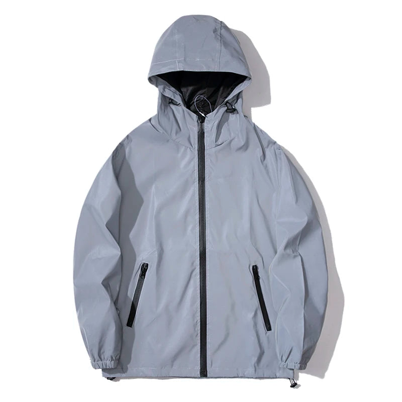 New Night Reflective Jackets Double Fabric Windbreaker Hooded Jacket