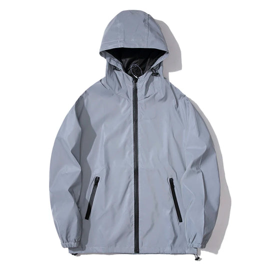 New Night Reflective Jackets Double Fabric Windbreaker Hooded Jacket