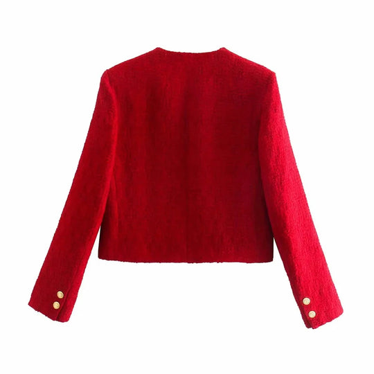 xikom 2021 Tweed Two pieces set Women red Vintage O Neck Long Sleeve