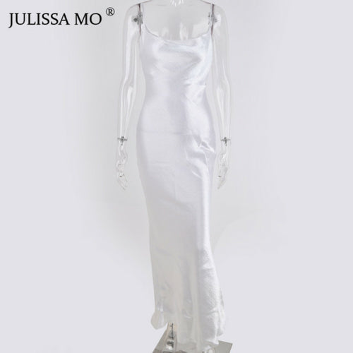 Julissa Mo Sexy Spaghetti Strap Backless Summer Dress Women Satin Lace