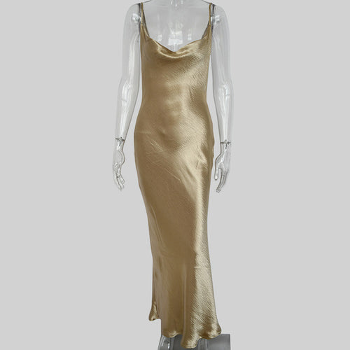 Julissa Mo Sexy Spaghetti Strap Backless Summer Dress Women Satin Lace