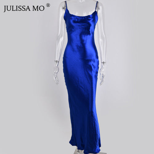 Julissa Mo Sexy Spaghetti Strap Backless Summer Dress Women Satin Lace