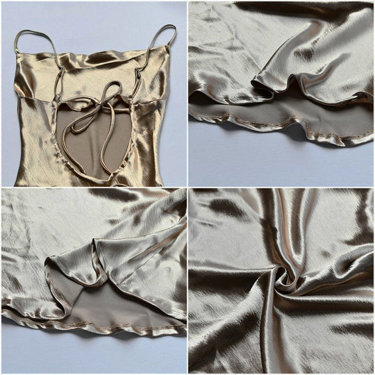 Julissa Mo Sexy Spaghetti Strap Backless Summer Dress Women Satin Lace