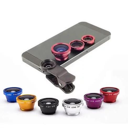 3-in-1 Clip-On Lens (6 Colors) – Wide Angle, Macro, Fish Eye