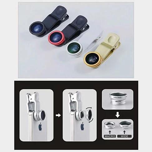 3-in-1 Clip-On Lens (6 Colors) – Wide Angle, Macro, Fish Eye