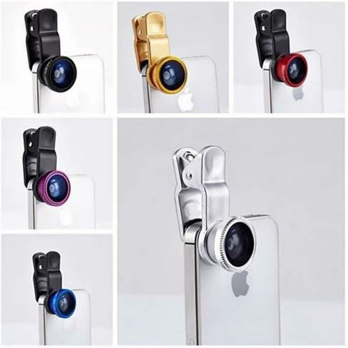 3-in-1 Clip-On Lens (6 Colors) – Wide Angle, Macro, Fish Eye