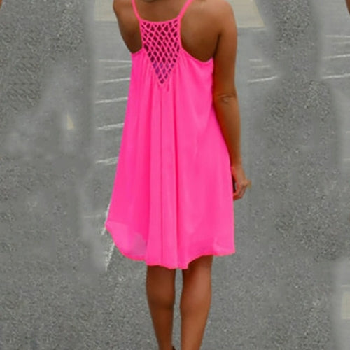 Loose Casual Summer Beach Dress Women Mini Sleeveless Spaghetti Strap