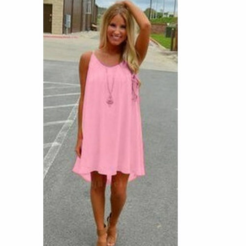 Loose Casual Summer Beach Dress Women Mini Sleeveless Spaghetti Strap