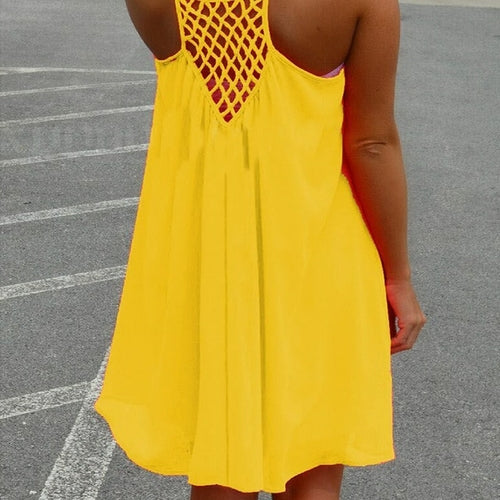 Loose Casual Summer Beach Dress Women Mini Sleeveless Spaghetti Strap