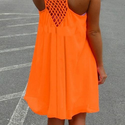 Loose Casual Summer Beach Dress Women Mini Sleeveless Spaghetti Strap