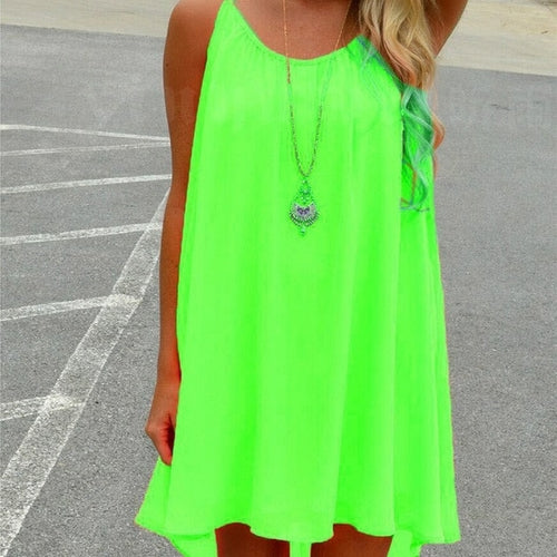 Loose Casual Summer Beach Dress Women Mini Sleeveless Spaghetti Strap