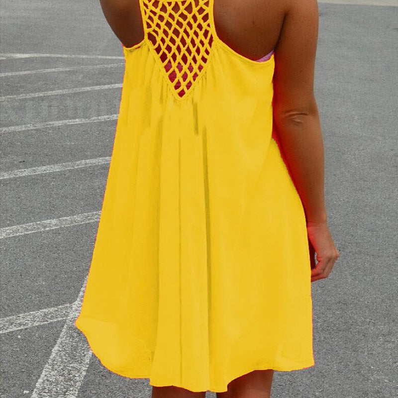 Loose Casual Summer Beach Dress Women Mini Sleeveless Spaghetti Strap