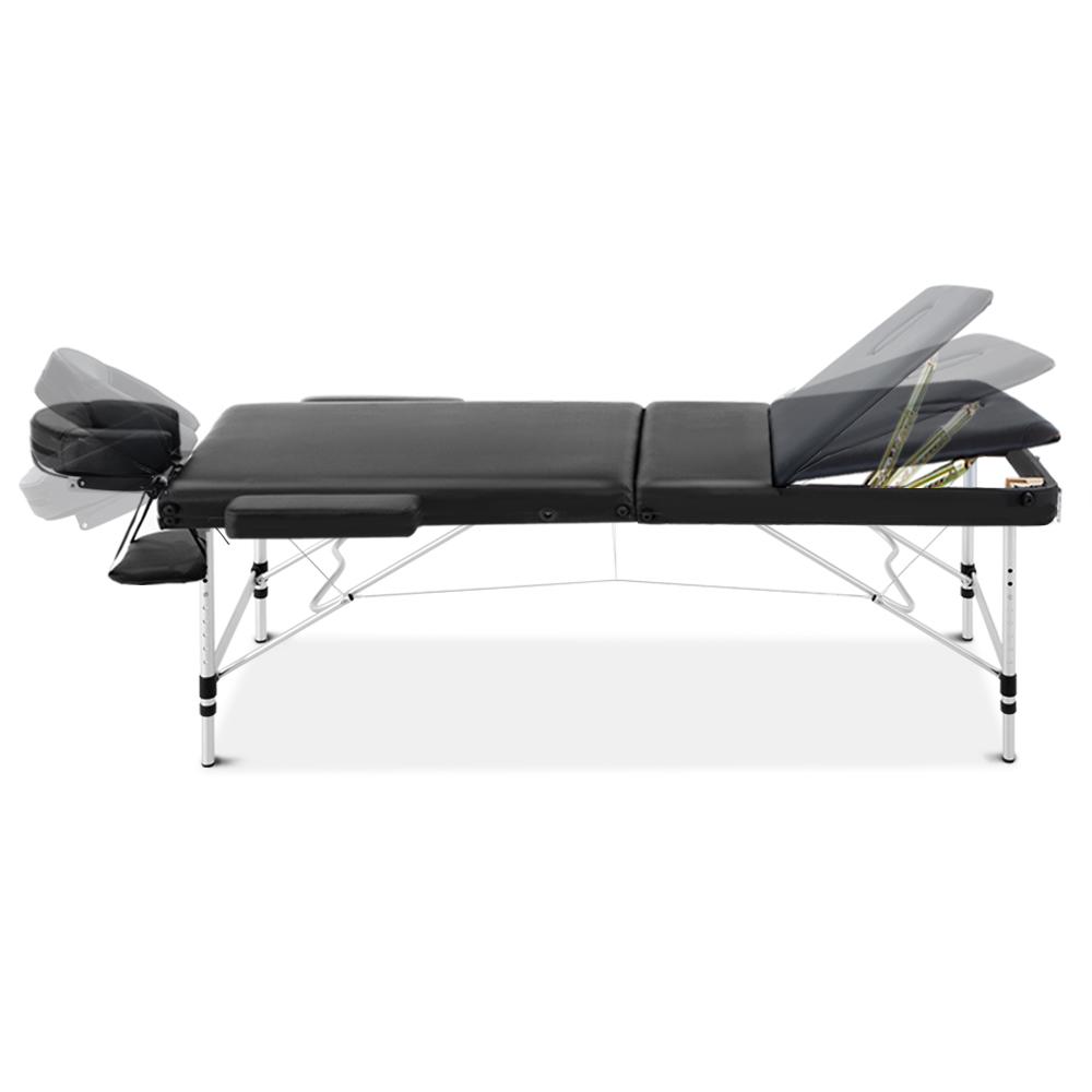Zenith Massage Table 70cm Portable 3 Fold Aluminium Beauty Bed Black