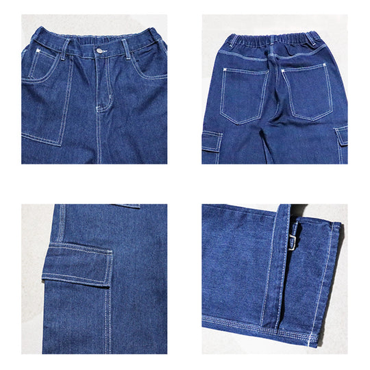 Men Jeans Wide Leg Denim Cargo Jean Pants Loose Straight Baggy Men's