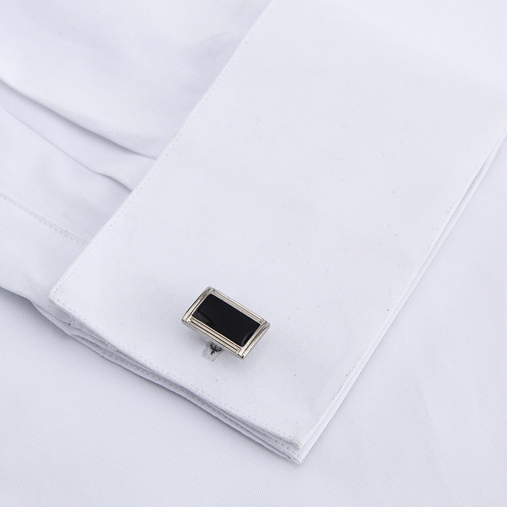 Men's Classic French Cuffs Solid Dress Shirt Covered Placket Formal