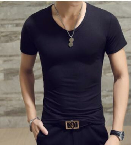 Men's White T Shirts V Neck TShirt Basic Plain Tees Short Sleeve Top