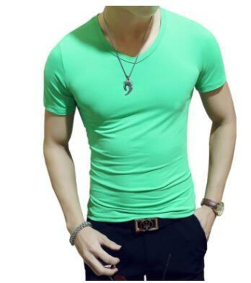 Men's White T Shirts V Neck TShirt Basic Plain Tees Short Sleeve Top