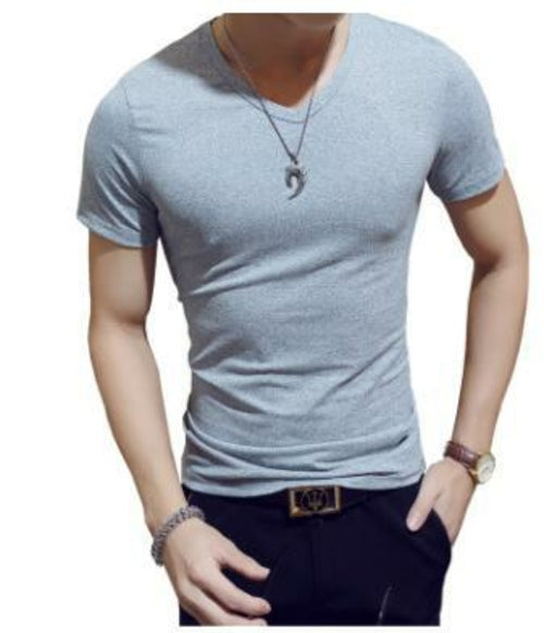 Men's White T Shirts V Neck TShirt Basic Plain Tees Short Sleeve Top