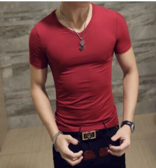 Men's White T Shirts V Neck TShirt Basic Plain Tees Short Sleeve Top
