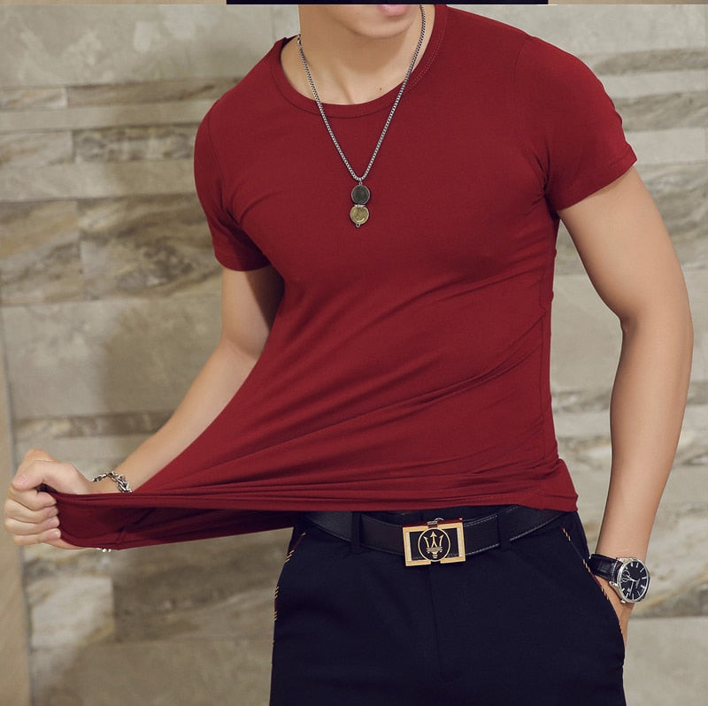 Men's White T Shirts V Neck TShirt Basic Plain Tees Short Sleeve Top