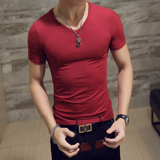 Men's White T Shirts V Neck TShirt Basic Plain Tees Short Sleeve Top