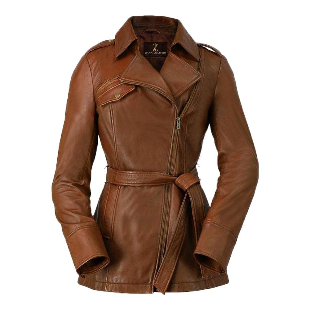 Monique Women's Leather Long Coat Jacket
